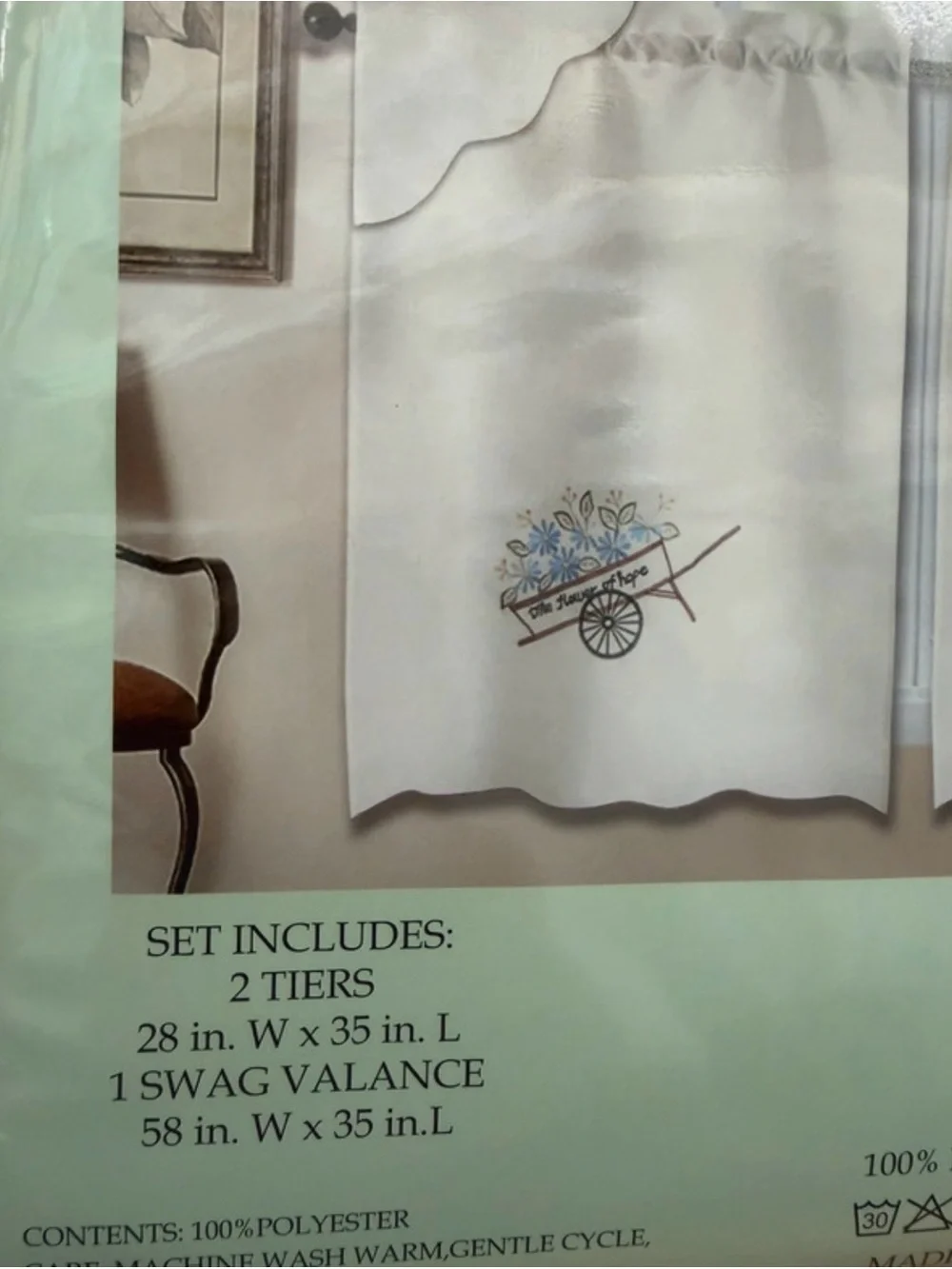 2-Tiers 1 Swag Valance Kitchen Curtain Set in Cream